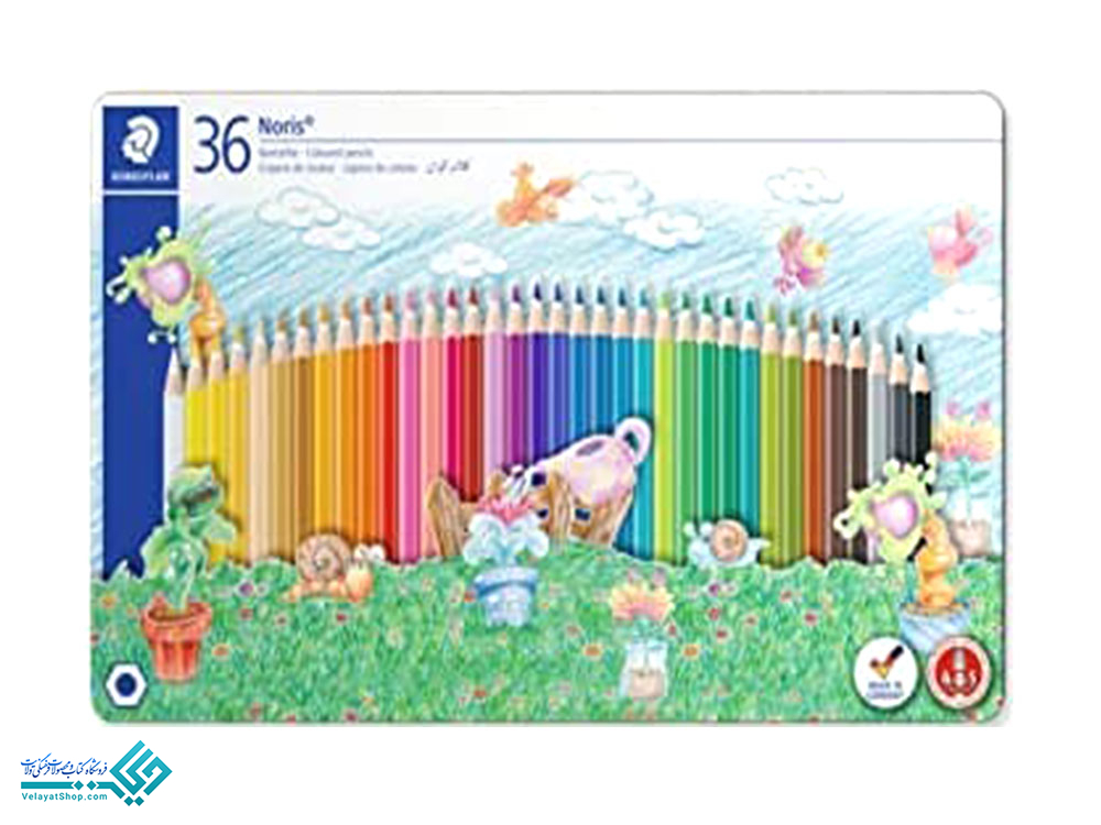 مدادرنگی-36تایی-استدلر مدادرنگی 36 رنگ جعبه فلزی تخت استدلر