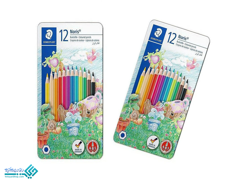 مدادرنگی12فلزی-استدلر مداد رنگی 12 رنگ جعبه فلزی تخت