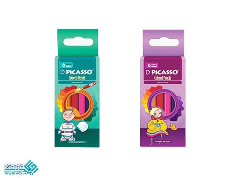 مدادرنگی6رنگ-پیکاسو مداد رنگی 6 رنگ کوتاه بسته مقوایی پیکاسو