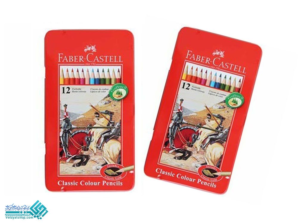مدادرنگی-فابر12 مدادرنگی 12 رنگ جعبه فلزی فابرکاستل
