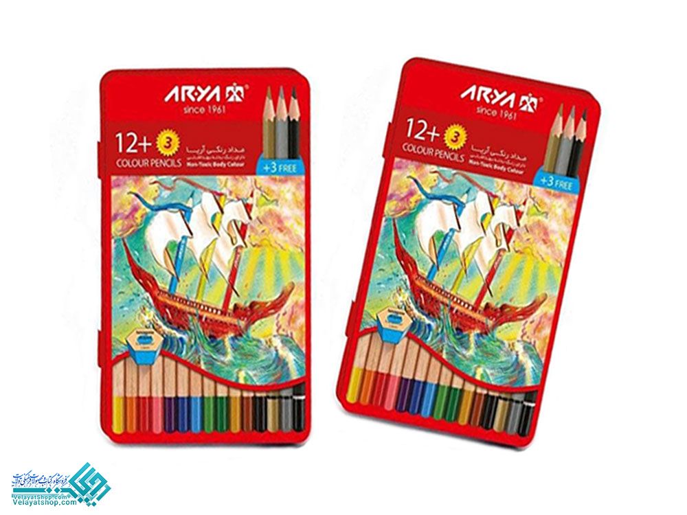 24251 مداد رنگی3+12 رنگ فلزی آریا