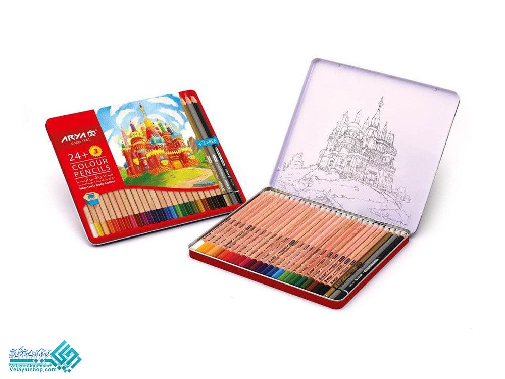 2612 مداد رنگی 3+24 رنگ فلزی آریا