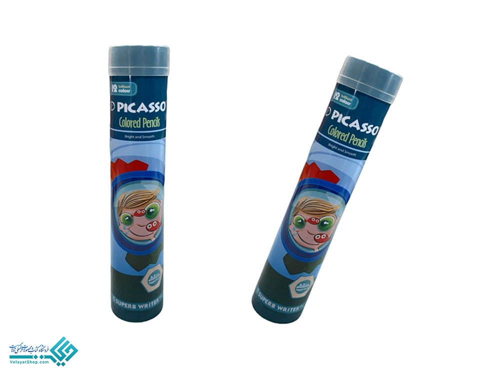 مدادرنگی-لوله-ای-12.1 مداد رنگی 12 رنگ بسته فلزی استوانه ای پیکاسو