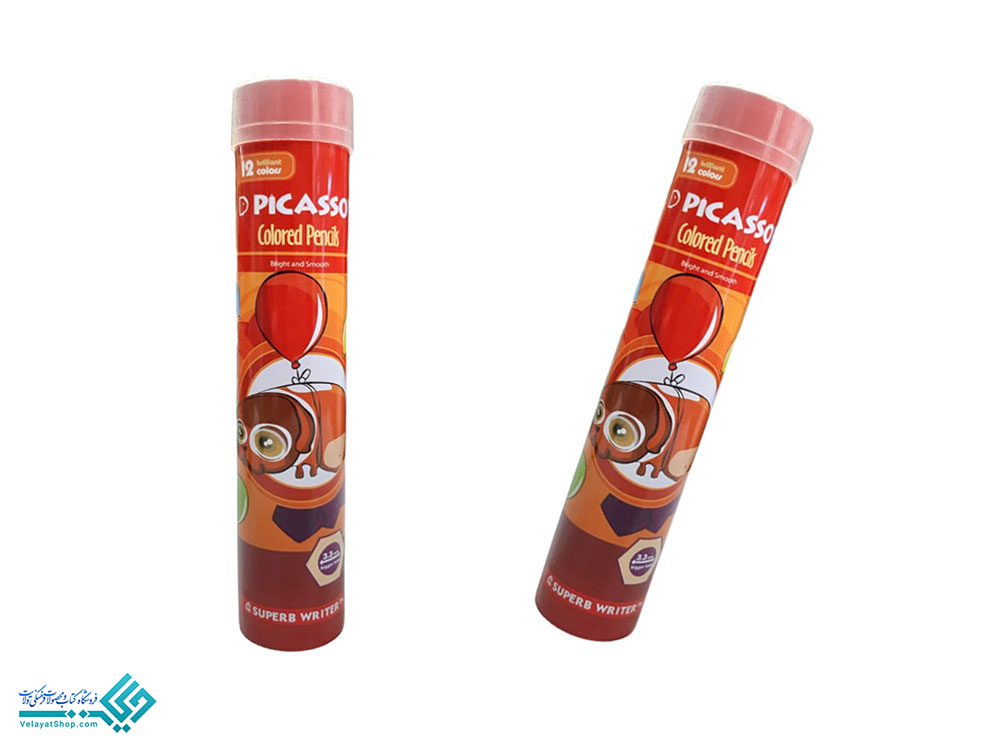 مدادرنگی-لوله-ای-پیکاسو12 مداد رنگی 12 رنگ بسته فلزی استوانه ای پیکاسو