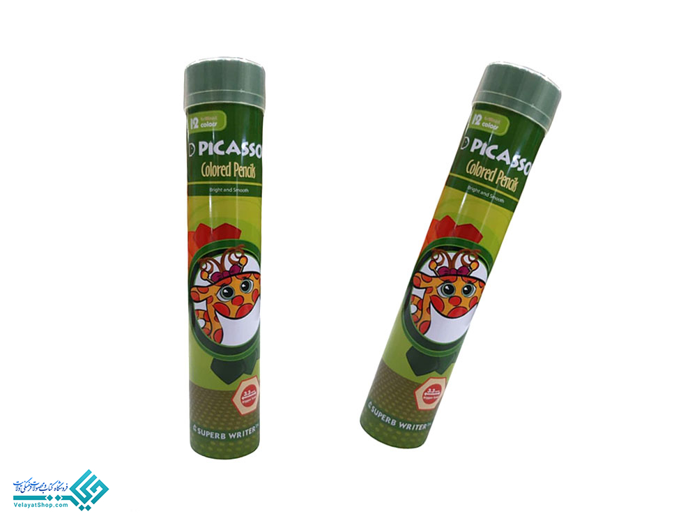 مدادرنگی12-لوله-ای-پیکاسو مداد رنگی 12 رنگ بسته فلزی استوانه ای پیکاسو