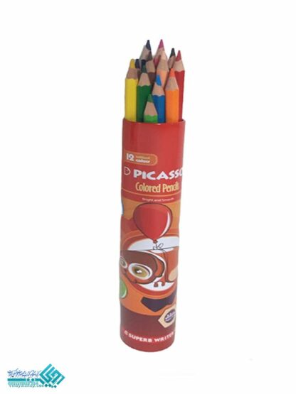 مداد رنگی 12 رنگ بسته فلزی استوانه ای پیکاسو
